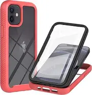 iPhone 12 Mini Case, EabHulie Transparent Back Anti-Slip Shockproof Bumper with Built-in Screen Protector 360° Full Body Protective Cover for iPhone 12 Mini Red