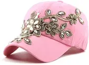 [Gudessly] Bling Flower Studded Rhinestone Sun Hats Full Diamond Baseball Travel Cap Crystals Summer Shiny Cap for Women Girl