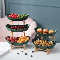在飛比找蝦皮購物優惠-輕奢塑膠水果盤零食水果甜品糖果盤子創意網紅家用桌面置物架木製