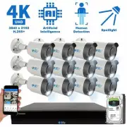 16 Channel 4K NVR 12 X 8MP PoE IP H.265+ AI Starlight Security Camera System