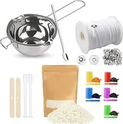 ALLAVA Candle Making Set - 500g Wax, 61m Wick, Melting Pot, 5 Colours, Wick Holder
