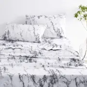 Wake In Cloud - Marble Bed Sheets, 4-Piece Sheet Set, King, Grey White