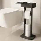 4-in-1 Black Toilet Paper Holder Stand with Storage Shelf Box, 360 Rotating