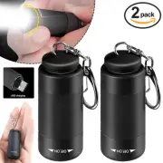 2pcs Mini LED Light Flashlight Torch Waterproof USB Rechargeable Pocket Keychain