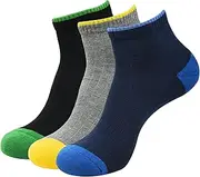 [BALENZIA] Men’s Cushioned High Ankle Sports Socks (Free Size) Made with 100% Combed Cotton & Spandex– Pack of 3 (Multi Colour)|Terry/Towel Ankle Socks for Men, Multi-coloured