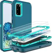 [HONG-AMY] for Galaxy S20 Case,Samsung Galaxy S20 Case with Self Healing Flexible TPU Screen Protector [2 Pack], 3 in 1 Full Body Shockproof Heavy Protection Case for Samsung S20(Blue/Turquoise)