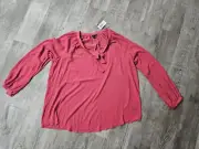 Torrid Crinkle Chiffon Raglan Tie Front Blouse Holly Berry Womens Size 2