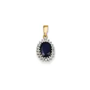 14K Yellow Gold Real Diamond and Dark Sapphire Pendant