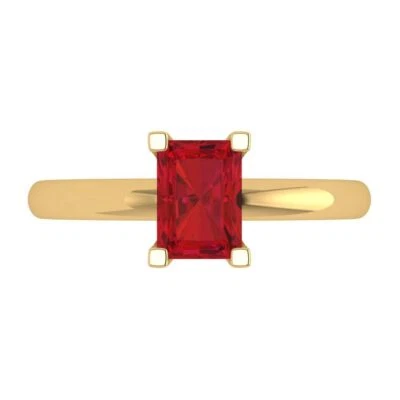 1Ct Emerald Cut Ruby VVS1 Solid 14K/18K Gold Solitaire Engagement Promise Ring