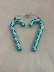 Christmas Teal White Candy Cane 6.5 in. Candyland Plastic Ornaments ~ 2 Pc.