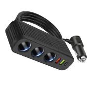 6-in-1 12-24V 3-Socket Car Cigarette Lighter Splitter Quick Charge Power Adapter