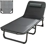 Fold up Beds for Adults 4 Speed Adjustable Backrest with Removable Headrest Portable Folding Bed Cot Lounge Chair for Beach Lawn Camping(Black,175 * 60 * 28cm)