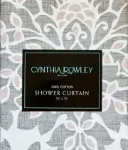 Cynthia Rowley Grey Pink Floral Medallion Cotton Fabric Shower Curtain