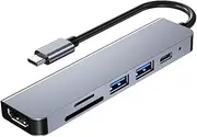 QUMIIRITY 6-Port -c USB Hub Convert Laptop to Multi-Port Video Out Fast Charging Dock for Phone for Family Friends