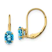 14k Yellow Gold 6x4mm Oval Blue Topaz Leverback Earrings