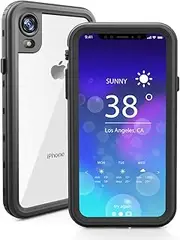 iPhone XR Waterproof Case, IP68 Full Sealed Underwater Protective Cover, Waterproof Shockproof Snowproof Dirtproof with Built-in Screen Protector for iPhone XR (Black)