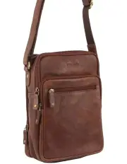 [PIERRE CARDIN] Rustic Leather Cross-Body Bag in Chocolate