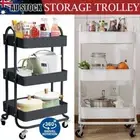 3 Tier Kitchen Bathroom Trolley Cart Steel Storage Rack Shelf Organizer Wheels