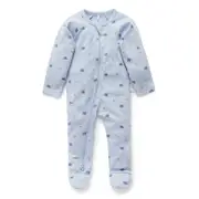 Zip Growsuit Pale Blue Leaf - Fresh Design for Babies