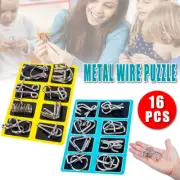 16PCS Classic IQ Metal Puzzle Brain Teaser Disentanglement Wire Game Toy Set