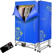 Portable Home Dryer, 30kg Load-Bearing, 1500w with Remote Control and Timer, Foldable Clothes Drying Rack, Aromatherapy Drying Closet, for Families, Laundry Rooms,Blue-YellowFlower