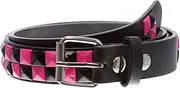 [beltiscool] Kids Snap On Punk Rock Black & Hot Pink Star Studded Checkerboard Leather Belt