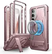 [Dexnor] Magnetic Case for Samsung Galaxy S24 Plus Case with Adjustable Kickstand & 2 Front Frames & Built-in Screen Protector, MagSafe Compatible Rugged Shockproof Full-Body Protective Cover - Pink