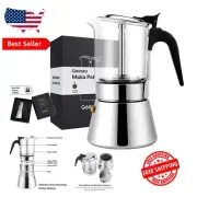 Elegant Stovetop Espresso Maker - 4/6/9 Cups, Dishwasher Safe Stainless Steel