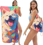 HannaFires 2-in-1 Foldable Beach Towel Backpack – Camping, Yoga and Travel, Printed Bath Towel with Built-in Storage, Convertible Beach Mat & Carry Bag, Absorbent for Pool
