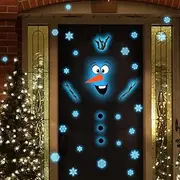 Glow in The Dark Christmas Snowman Door Sticker Decorations - Removable Seasonal Glass Door Stickers with Snowflake Decals for Window & Refrigerator
