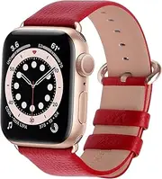 Fullmosa Compatible with Apple Watch Band 38mm 40mm 41mm 42mm 44mm 45mm 49mm, Lichi Calf Leather Apple Watch Band/Strap with Stainless Steel Clasp for iWatch SE SE2 Ultra & Series 8 7 6 5 4 3 2 1, 38/40/41mm Red + Rose Gold Buckle
