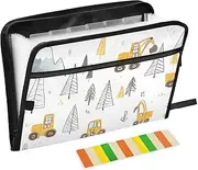 Quteprint 13 Pockets Expanding File Folder with Zipper Closure, Cute Construction Trucks Pattern Accordion File Folder with Sticky Labels, Letter Size A4 Papers Expandable File Document Organizer