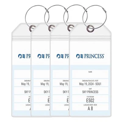 Princess Cruise Luggage Tag Holders [4 Pack] – Waterproof, Durable Plastic