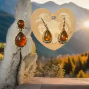 Brighton BERNSTEIN Fossilized Amber Necklace, Earrings Set List $186 NWT