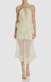 $950 Alice McCall Women's Yellow Wonders Ruffle Sleeveless Midi Dress Size US 6