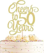 AHAORAY Cheers to 50 Years Cake Topper - Gold Glitter 50th Birthday Cake Decorating Supplies, Perfect for 50th Anniversary or Fifty Birthday Party, Photo Booth Props