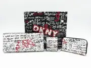 3 PC set -DKNY Gia faux-leather logo wallet + card case + mini pouch & keychain