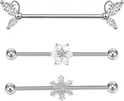 CHARMONLINE 14G Butterfly Flower Stainless Industrial Barbell Sparkly CZ Ear Industrial Piercing Bar for Women Men