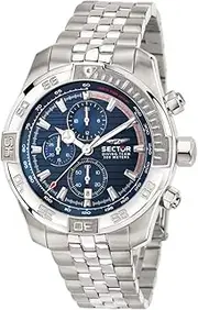 [Sector] No Limits Mens Watches Stainless Steel Men's Analog Quartz Watch Date Chronograph Waterproof Business Wrist Watches for Men Blue