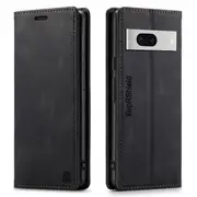 SupRShield For Google Pixel 7 Case RFID Blocking Retro Flip Premium Leather Card Holder Wallet Cover - Black