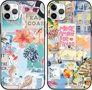 Phoona 2 Pack Cute Case for iPhone 11 Pro Max 6.5", European Collage Preppy Summer Girly Design Pattern for Girls Women, Slim Soft Silicone Shockproof Bumper Protector Cover, Blue 03