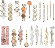 20 PCS Macaron Pearl Acrylic Resin Metal Fashion Hair Clips Set, Handmade Cute Hair Barrettes Bobby Pins Metal Hairpin Hair Accessories Headwear, Gifts for Women Girls Decorative Party Wedding (Pattern B)