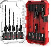 EZARC Countersink Drill Bit Set, 15 PCS Tapered Drill Bits Counter Sink Drill Bit with 2PCS Wood Plug Cutter 1/4" Hex Shank Quick Change for Woodworking with Storage Box