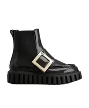 Viv' Go-Thick Metal Buckle Chealsea Ankle Boots in Patent Leather 37.5,39 black