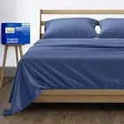 Egyptian King Size Cotton Bed Sheets Set (King, 1000 Thread Count) Deep Blue Bed