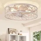 Caged Ceiling Fans with Lights White Flush Mount Ceiling Fan with Remote Smal...