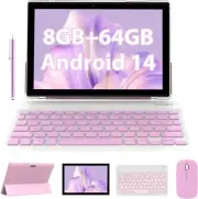 10 inch Tablet with Keyboard 2 in 1 Android 14 Tablets Include Pink