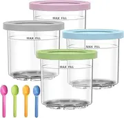 [Dimoxii] 4 Pack Ice Cream Tubs for Ninja Creami, Ice Cream Containers with Silicone Lids and Spoons Compatible with NC301 NC300UK NC299AMZ Series, Reusable Replacement Dessert Pints Containers