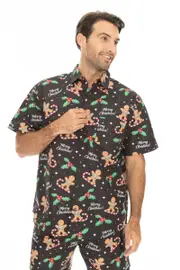 Lowes Printed Christmas Shirt Black Gingerbread