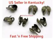 50 pcs Antique Bronze Side Fold Crimp Bead Covers w2 closed Loops, Clamshell